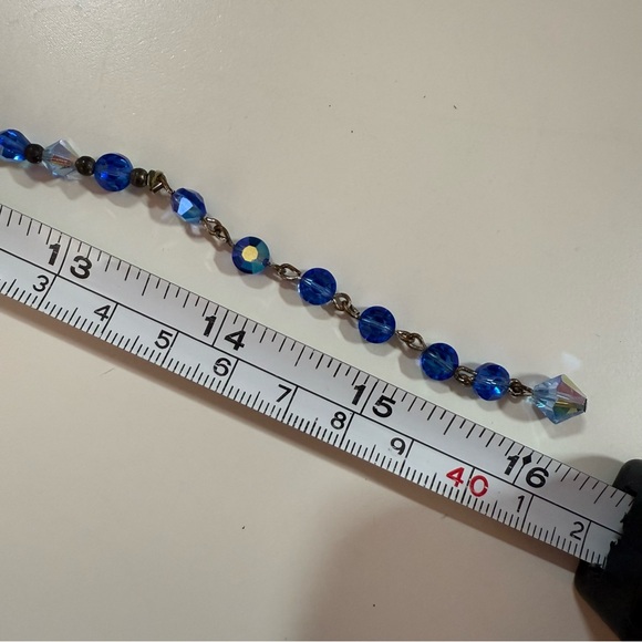 Vintage 1940 50 Retro Blue aurora borealis crystal choker necklace